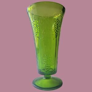 Vintage 1970s Indiana Glass "Colony Grapes" Large Pressed Bright Green Vase
